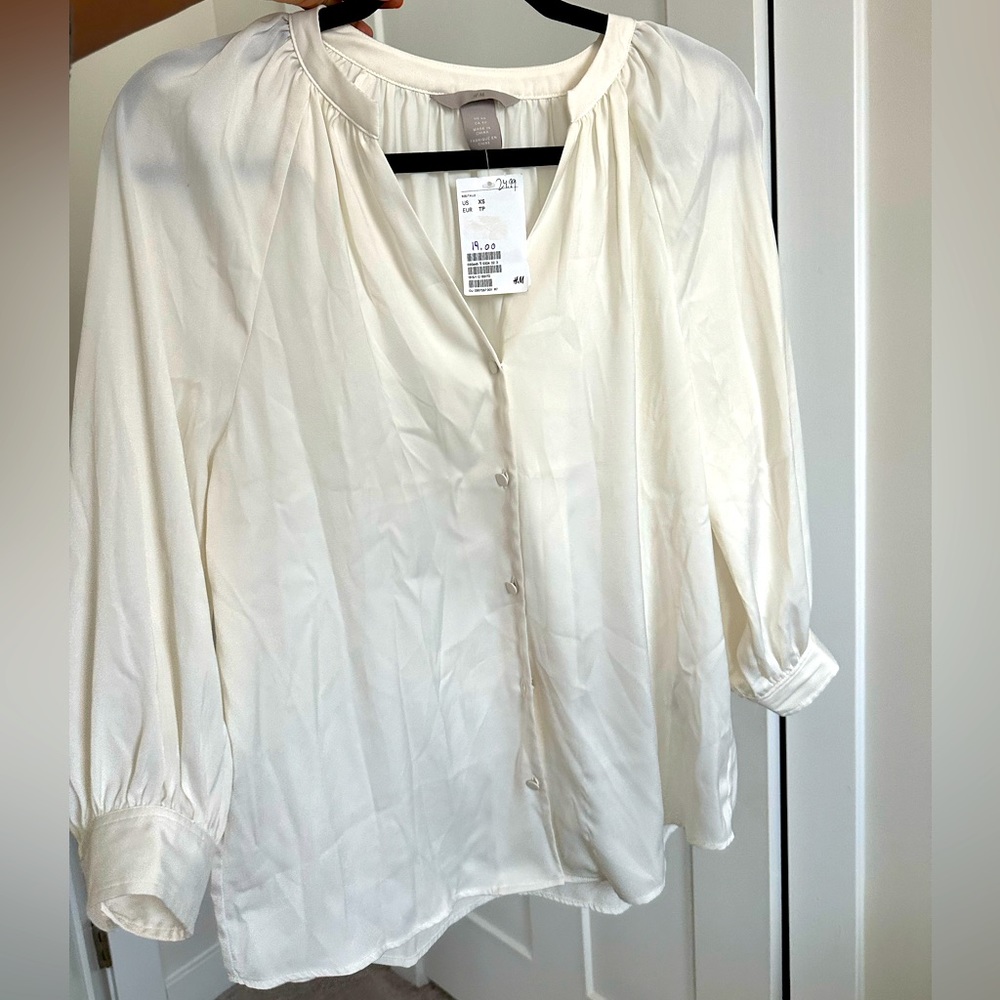 Off-white Satin Work Blouse with Buttons